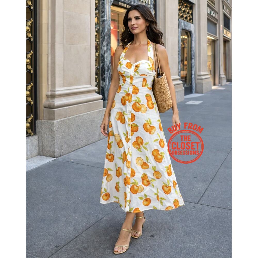 Zara Italian Summer Citrus Linen Midi Dress Mediterranean NWT